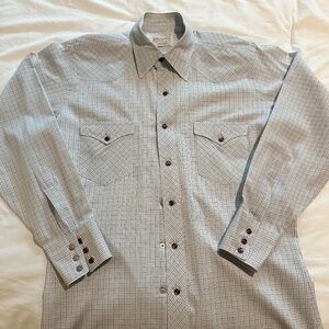 Vintage Wrangler White w/ Plaid Button Up w/Amethyst Snap Buttons (Small)